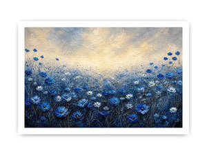 Minimalist blue floral field landscape with soft tones and airy background luxury wall art