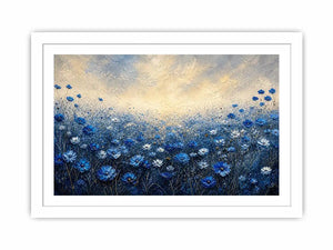 Minimalist blue floral field landscape with soft tones and airy background luxury wall art