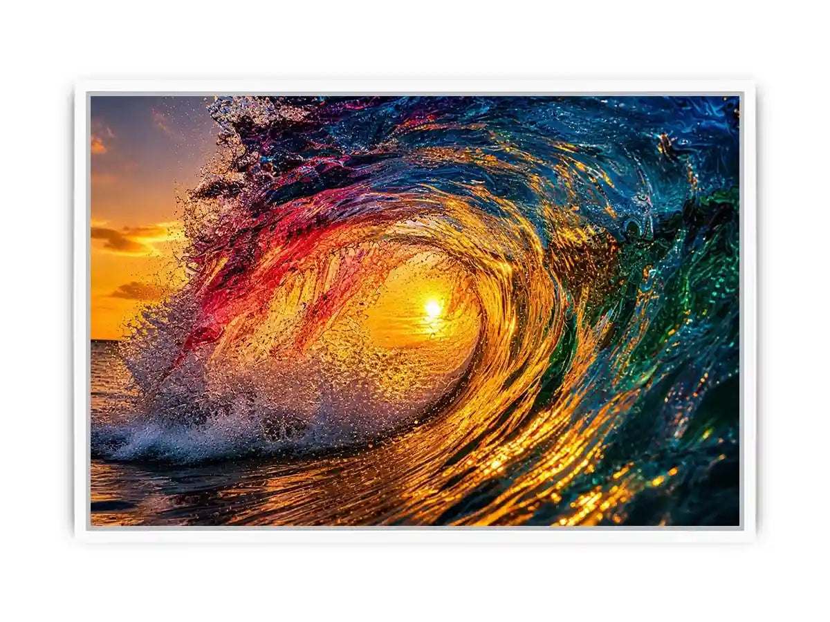 Abstract ocean wave art with teal blue and golden light fluid motion luxury wall art