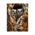 Two owls in tree hollow wildlife photography with soft natural tones rustic luxury wall art