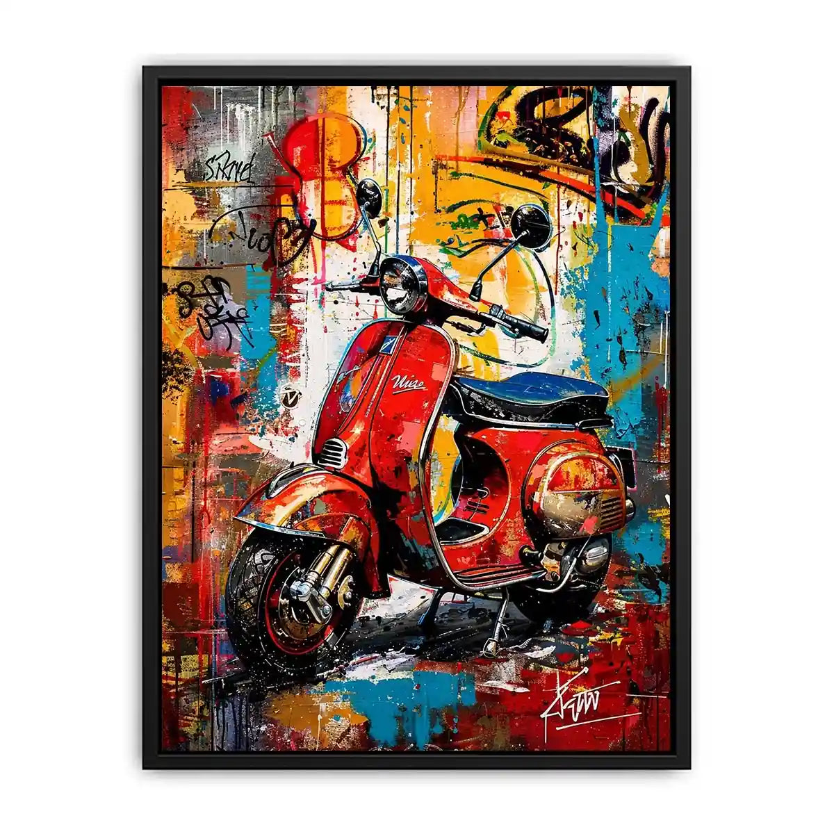 Red scooter pop art with graffiti background colorful urban luxury wall art