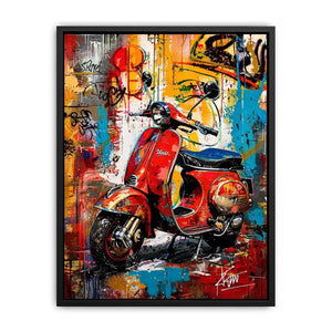Red scooter pop art with graffiti background colorful urban luxury wall art