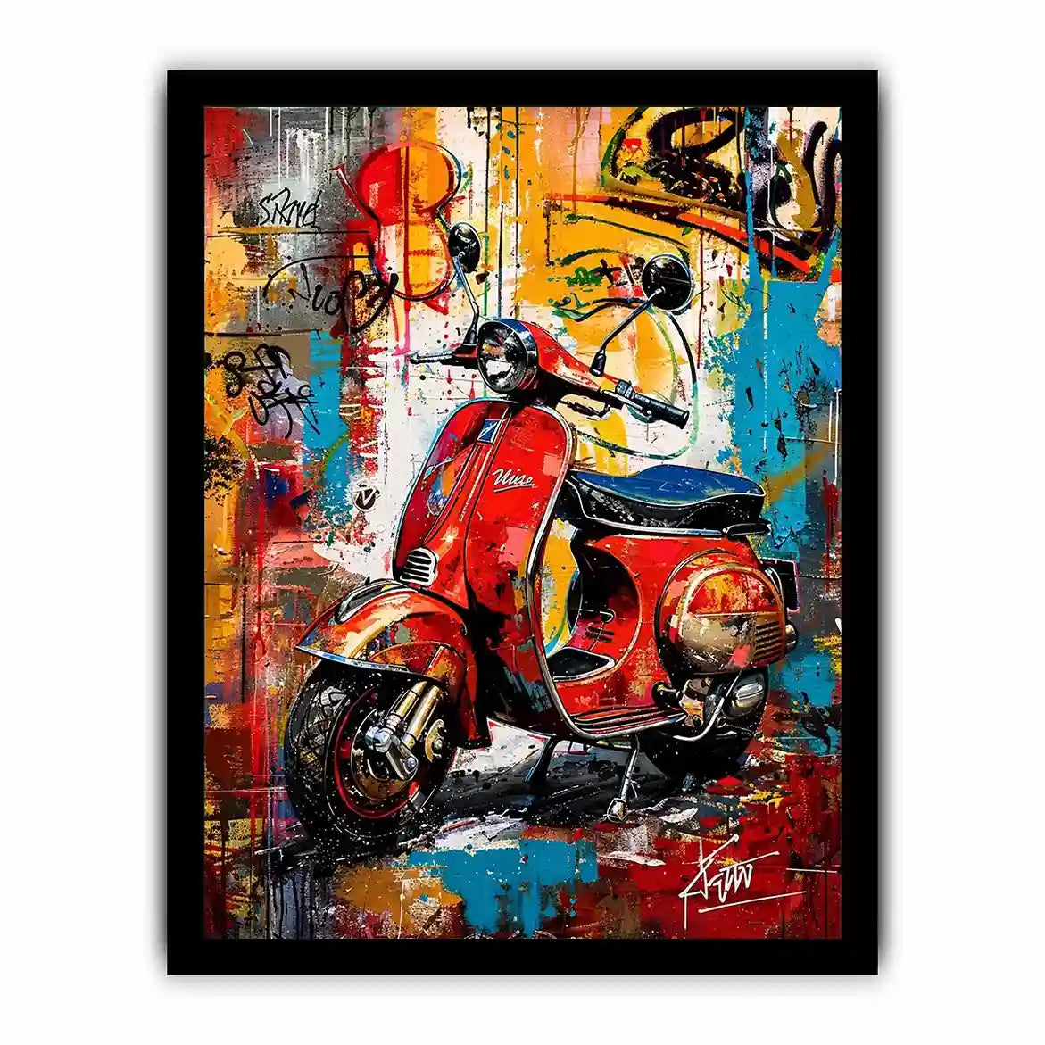 Red scooter pop art with graffiti background colorful urban luxury wall art