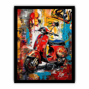 Red scooter pop art with graffiti background colorful urban luxury wall art