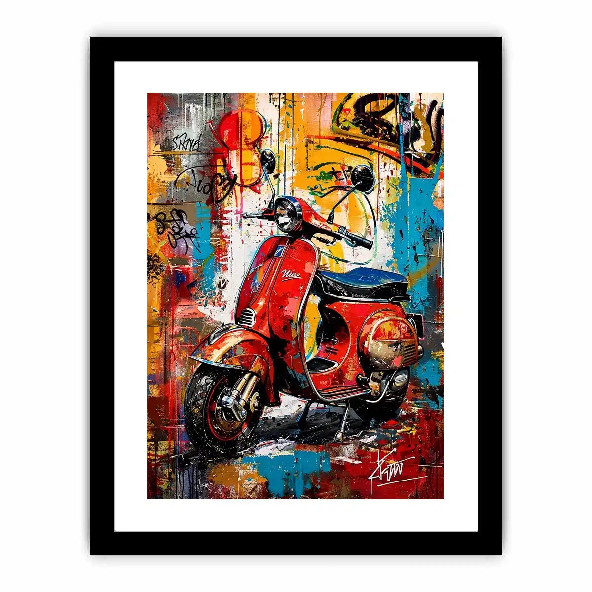 Red scooter pop art with graffiti background colorful urban luxury wall art
