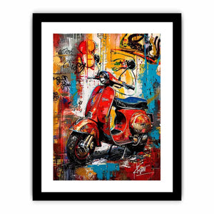 Red scooter pop art with graffiti background colorful urban luxury wall art