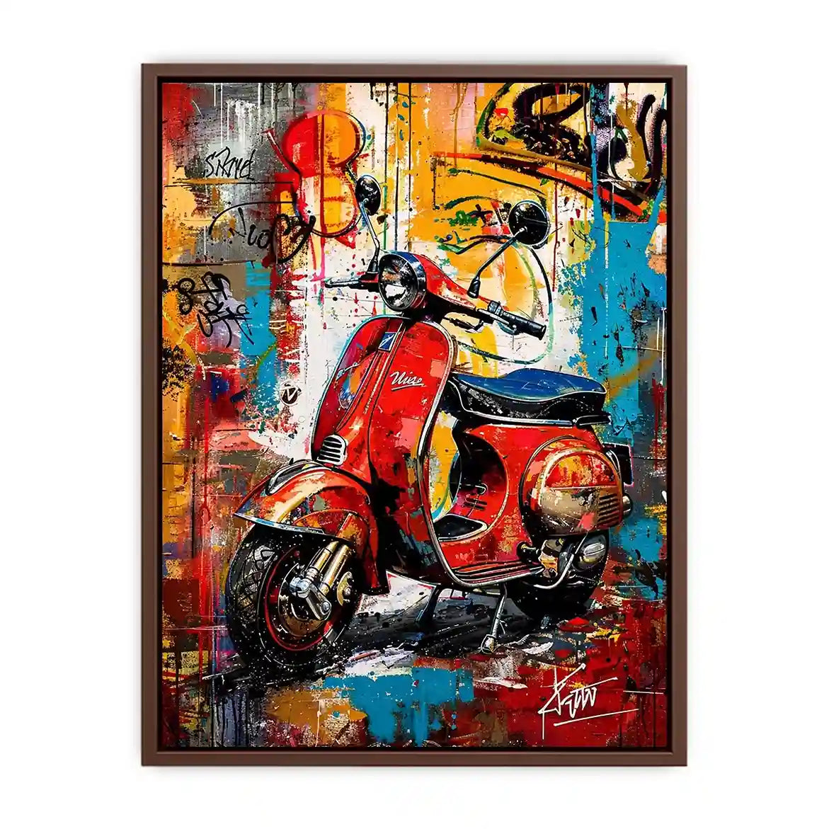 Red scooter pop art with graffiti background colorful urban luxury wall art