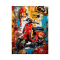 Red scooter pop art with graffiti background colorful urban luxury wall art