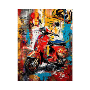 Red scooter pop art with graffiti background colorful urban luxury wall art