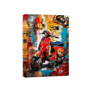 Red scooter pop art with graffiti background colorful urban luxury wall art