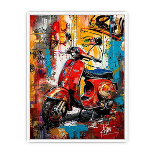 Red scooter pop art with graffiti background colorful urban luxury wall art