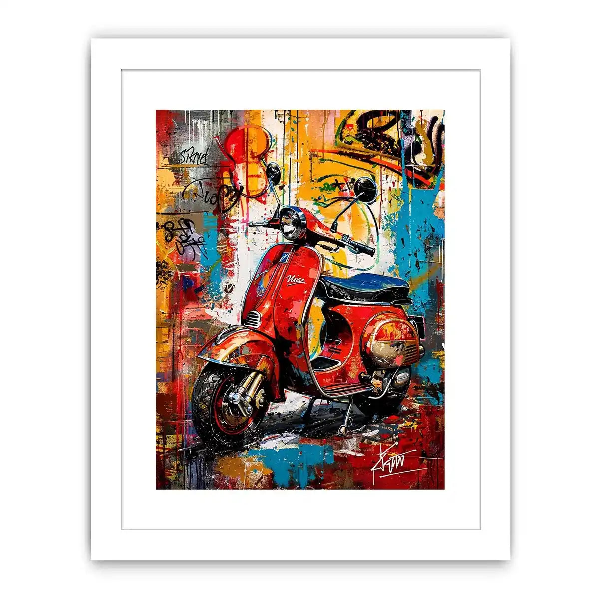 Red scooter pop art with graffiti background colorful urban luxury wall art