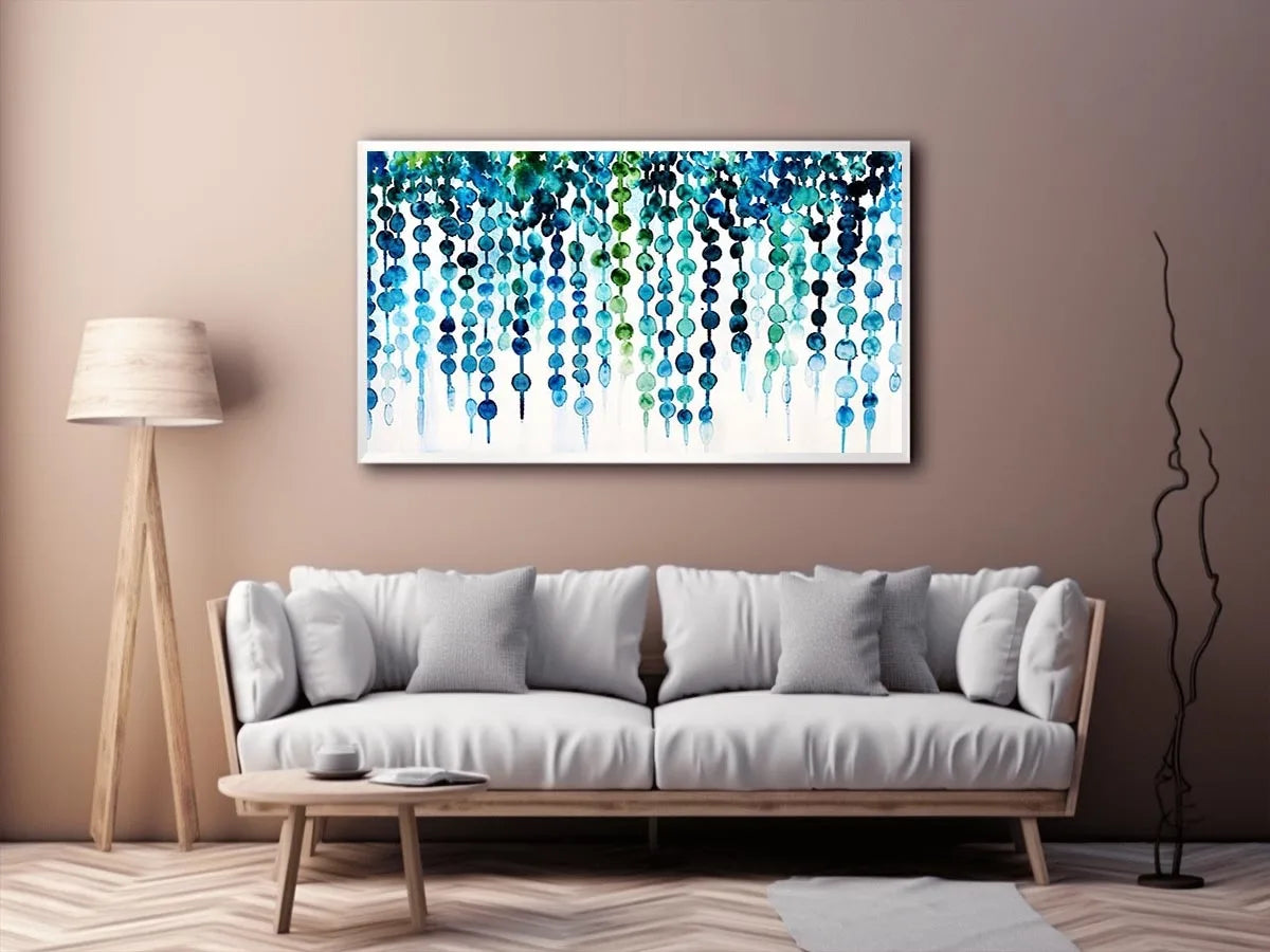 Teal and blue abstract watercolor drip pattern minimalist luxury wall art