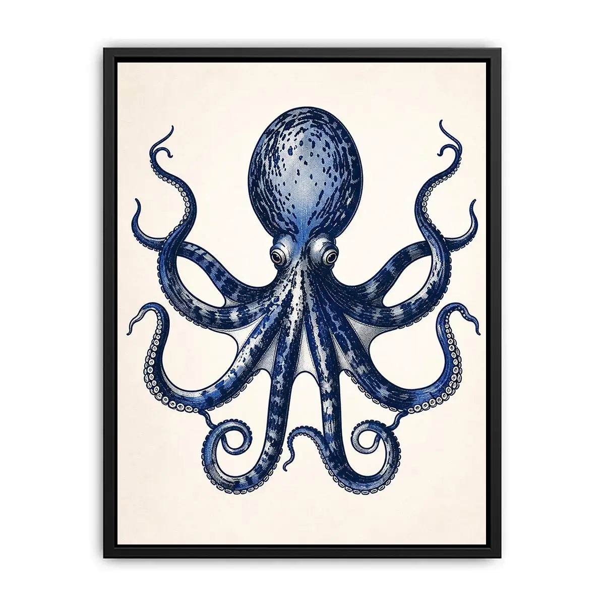 Minimal blue octopus illustration wall art with clean nautical design