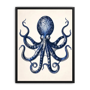 Minimal blue octopus illustration wall art with clean nautical design