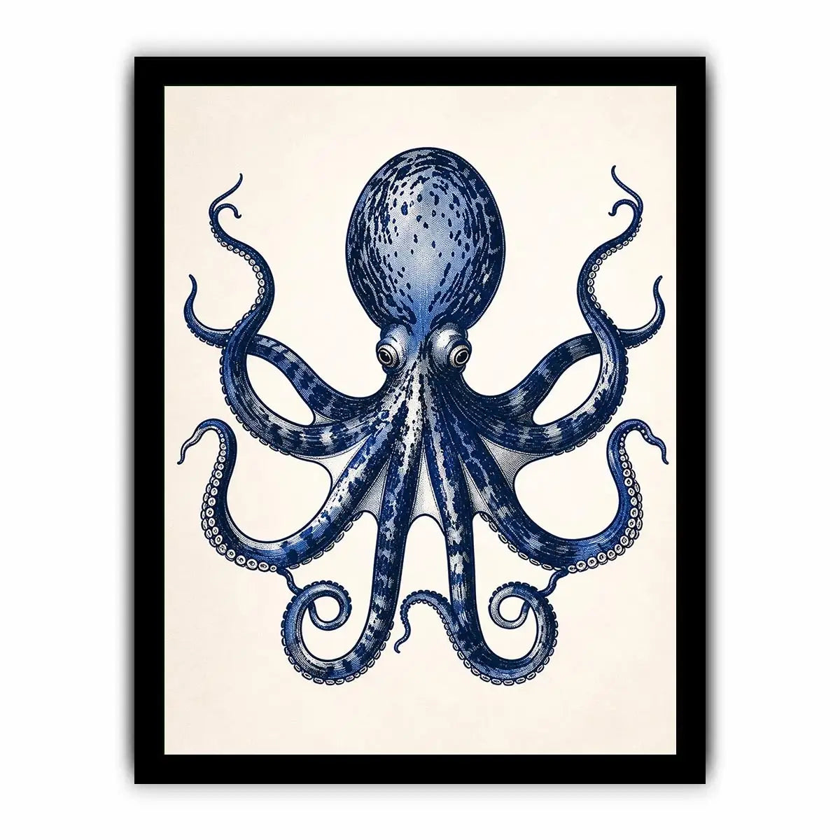 Minimal blue octopus illustration wall art with clean nautical design