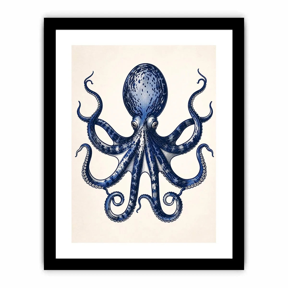 Minimal blue octopus illustration wall art with clean nautical design