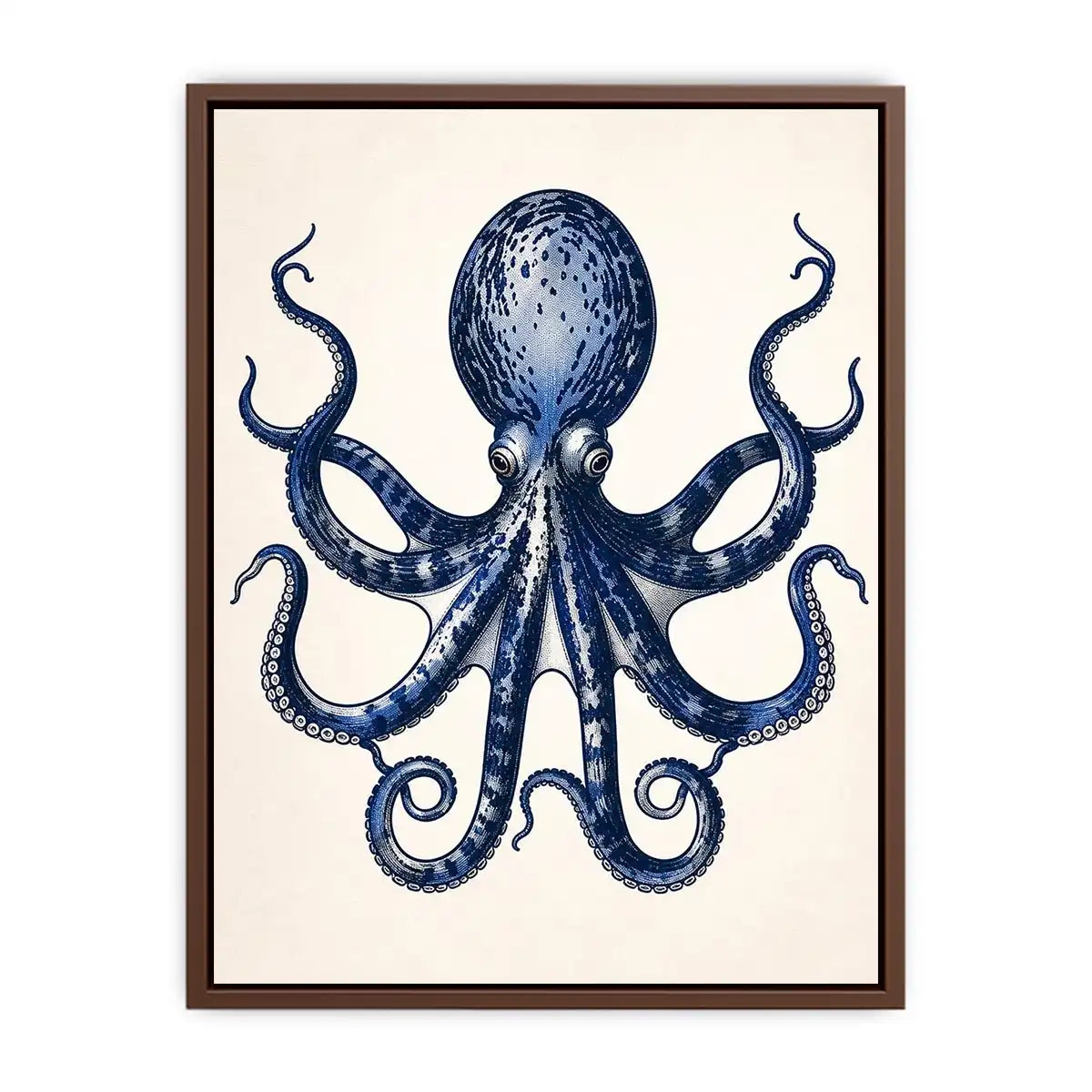Minimal blue octopus illustration wall art with clean nautical design