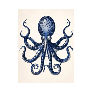 Minimal blue octopus illustration wall art with clean nautical design