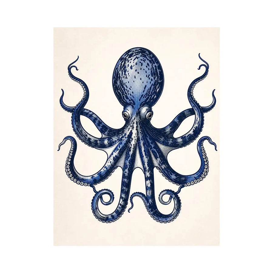 Minimal blue octopus illustration wall art with clean nautical design