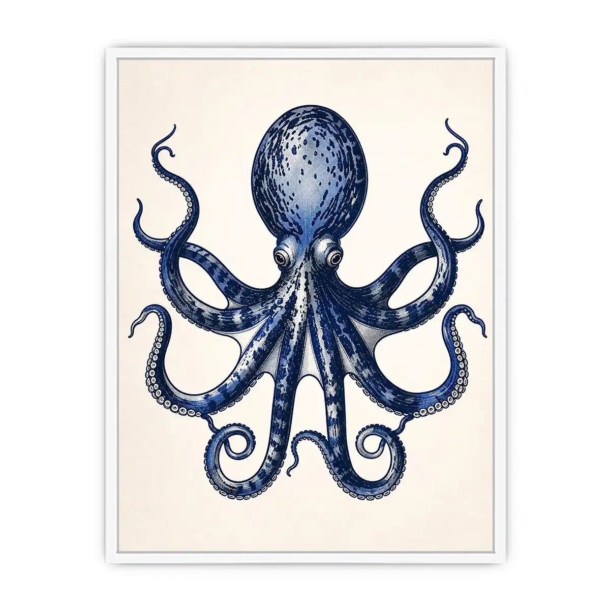 Minimal blue octopus illustration wall art with clean nautical design