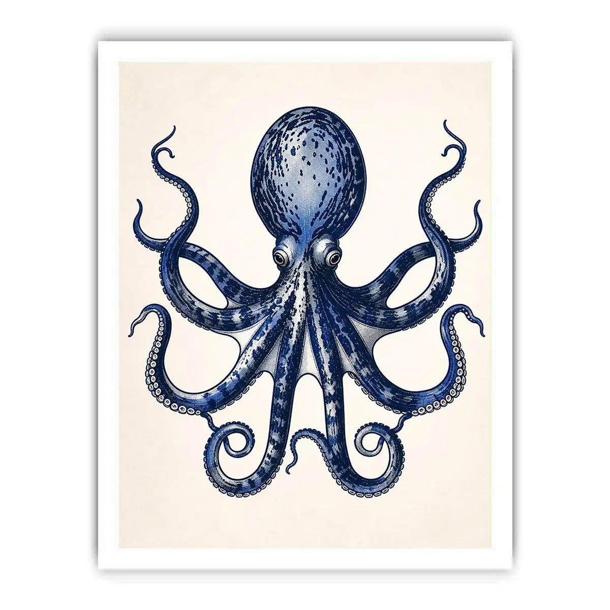 Minimal blue octopus illustration wall art with clean nautical design