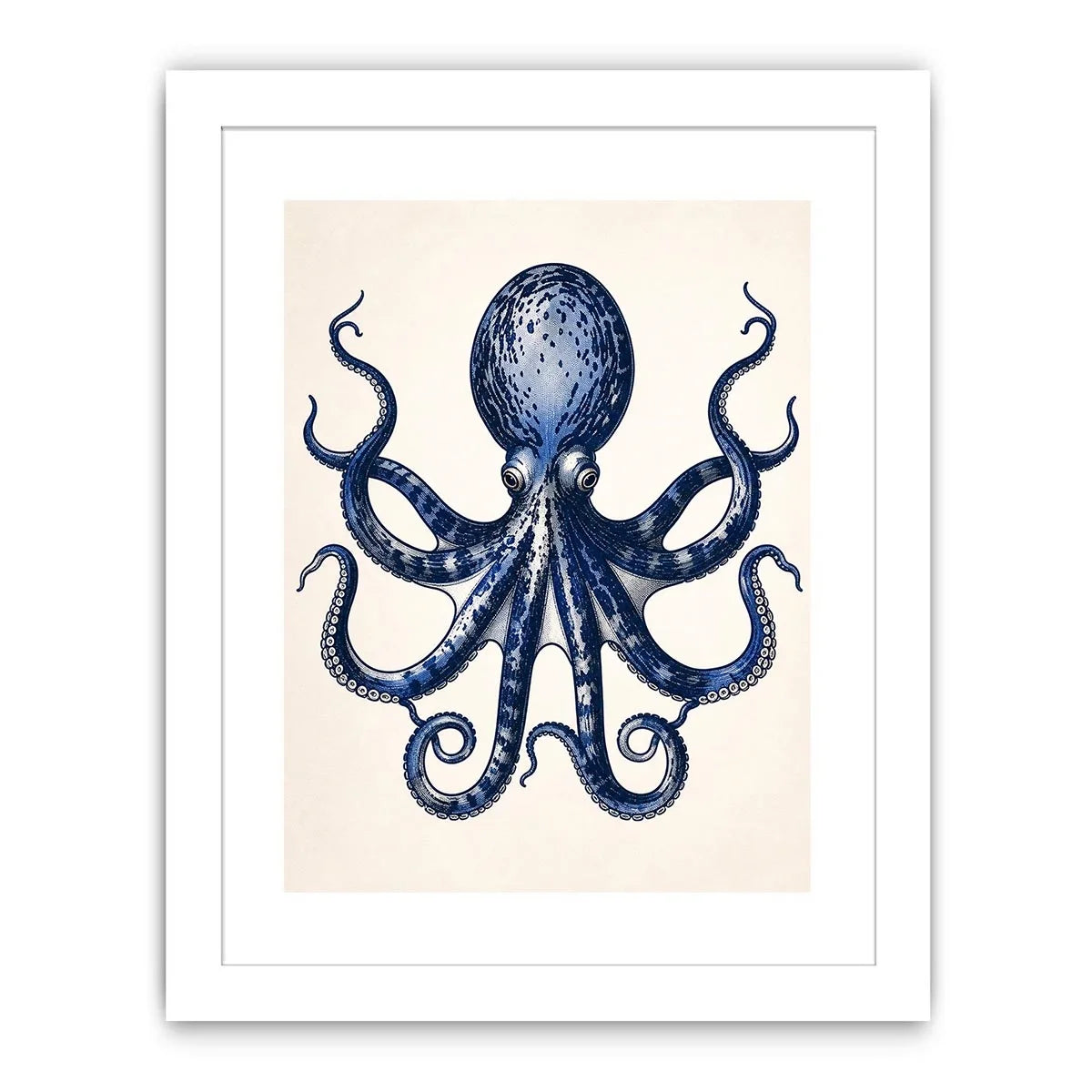 Minimal blue octopus illustration wall art with clean nautical design