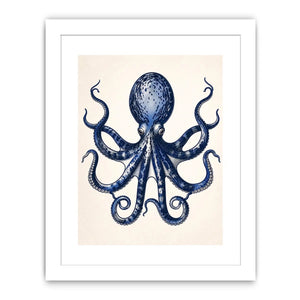 Minimal blue octopus illustration wall art with clean nautical design