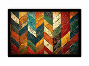 Colorful abstract chevron pattern wall art with textured paint in teal orange red tones modern canvas for living room decor