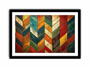 Colorful abstract chevron pattern wall art with textured paint in teal orange red tones modern canvas for living room decor