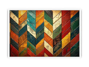 Colorful abstract chevron pattern wall art with textured paint in teal orange red tones modern canvas for living room decor