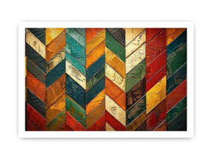 Colorful abstract chevron pattern wall art with textured paint in teal orange red tones modern canvas for living room decor