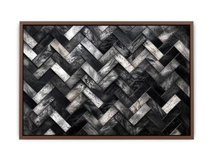 Black and white herringbone geometric pattern wall art with textured tiles modern canvas for living room and office decor