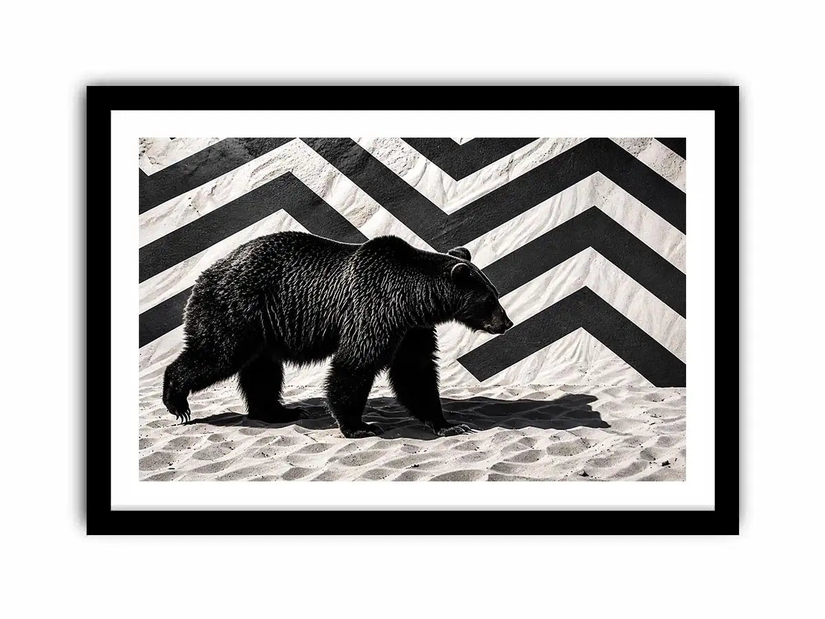 Black bear monochrome wall art with geometric background modern canvas for living room office decor