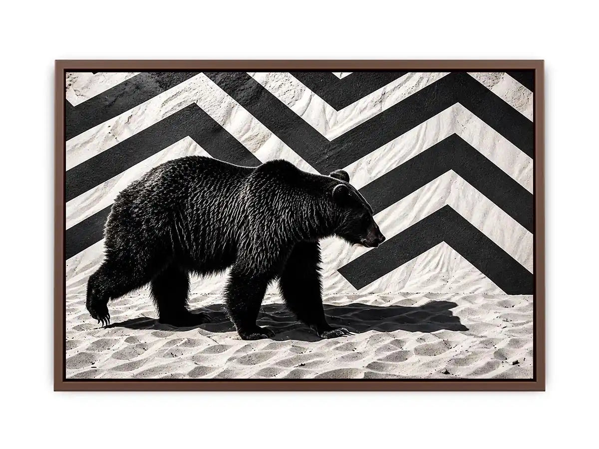 Black bear monochrome wall art with geometric background modern canvas for living room office decor