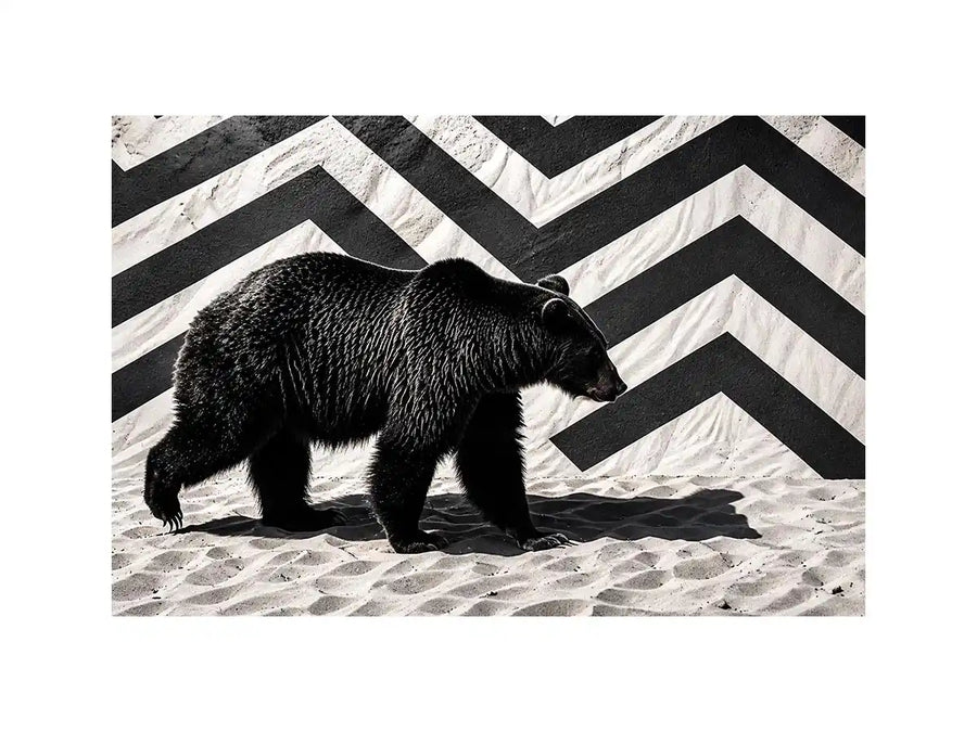 Black bear monochrome wall art with geometric background modern canvas for living room office decor