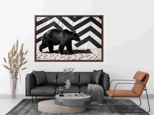 Black bear monochrome wall art with geometric background modern canvas for living room office decor