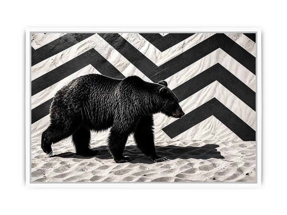 Black bear monochrome wall art with geometric background modern canvas for living room office decor