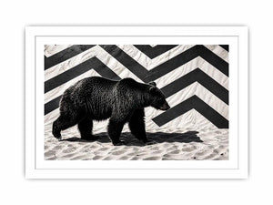 Black bear monochrome wall art with geometric background modern canvas for living room office decor