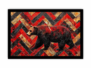 Red black bear abstract wall art with textured geometric pattern modern canvas for living room office decor