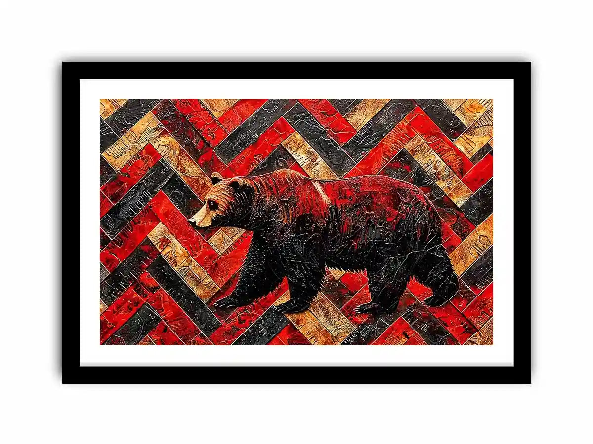 Red black bear abstract wall art with textured geometric pattern modern canvas for living room office decor