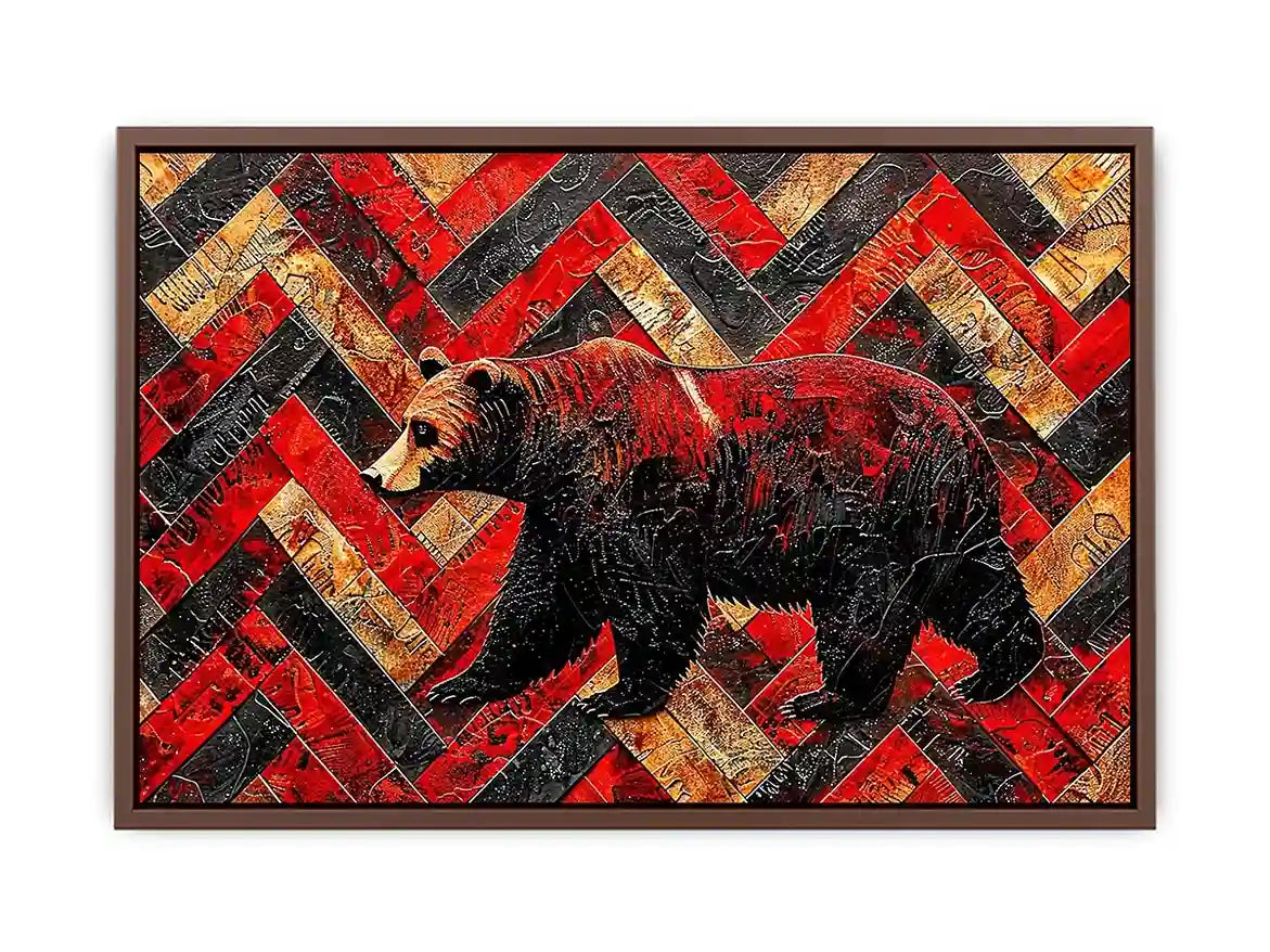 Red black bear abstract wall art with textured geometric pattern modern canvas for living room office decor