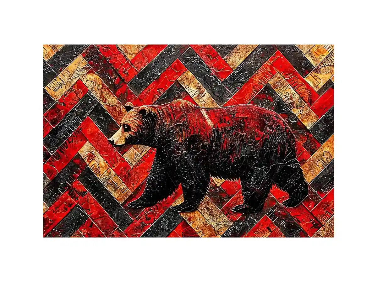 Red black bear abstract wall art with textured geometric pattern modern canvas for living room office decor