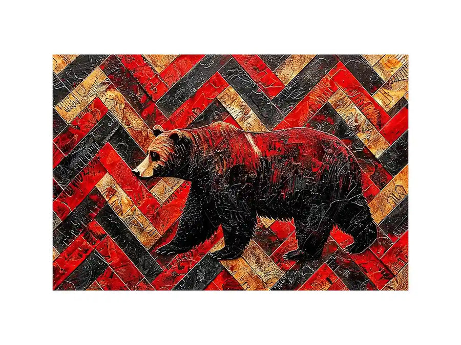 Red black bear abstract wall art with textured geometric pattern modern canvas for living room office decor
