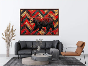 Red black bear abstract wall art with textured geometric pattern modern canvas for living room office decor