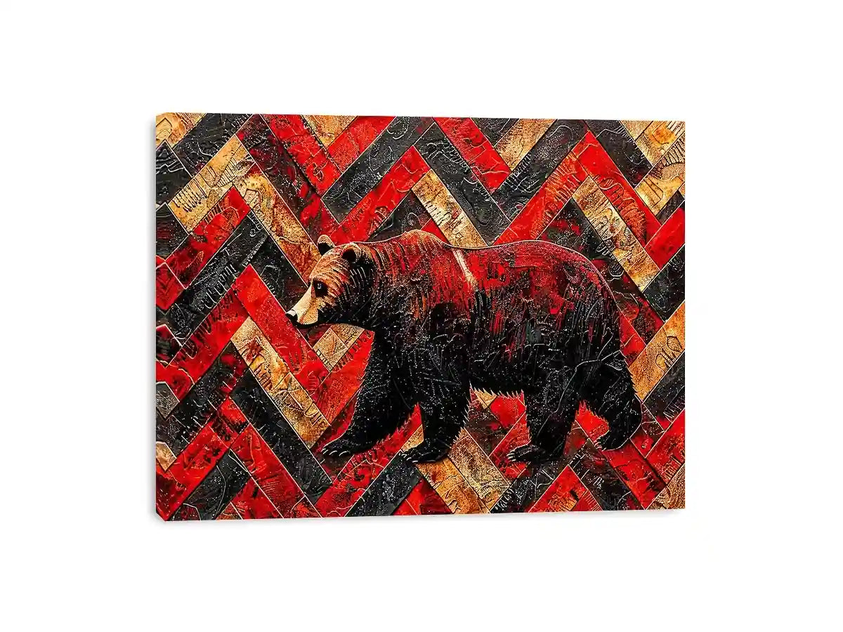 Red black bear abstract wall art with textured geometric pattern modern canvas for living room office decor