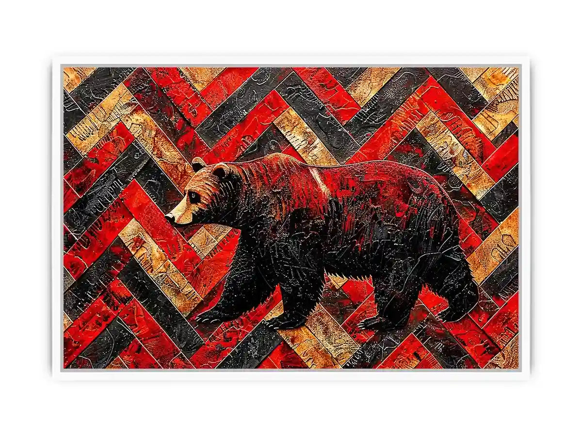 Red black bear abstract wall art with textured geometric pattern modern canvas for living room office decor