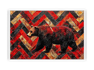 Red black bear abstract wall art with textured geometric pattern modern canvas for living room office decor