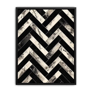 Black and white chevron geometric pattern wall art with textured design modern minimalist canvas for living room decor