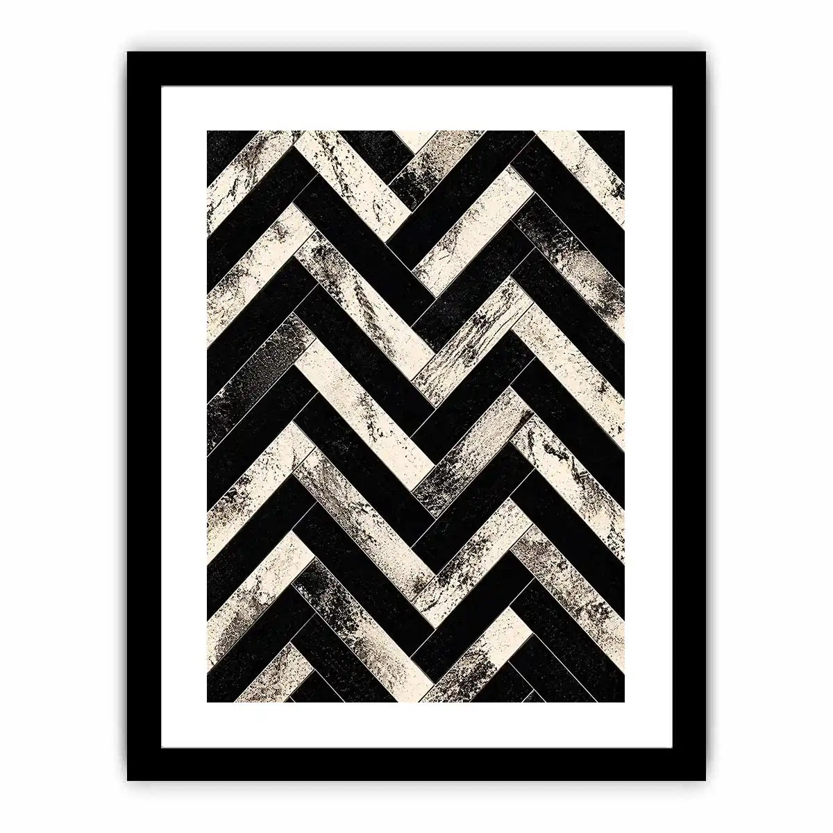 Black and white chevron geometric pattern wall art with textured design modern minimalist canvas for living room decor